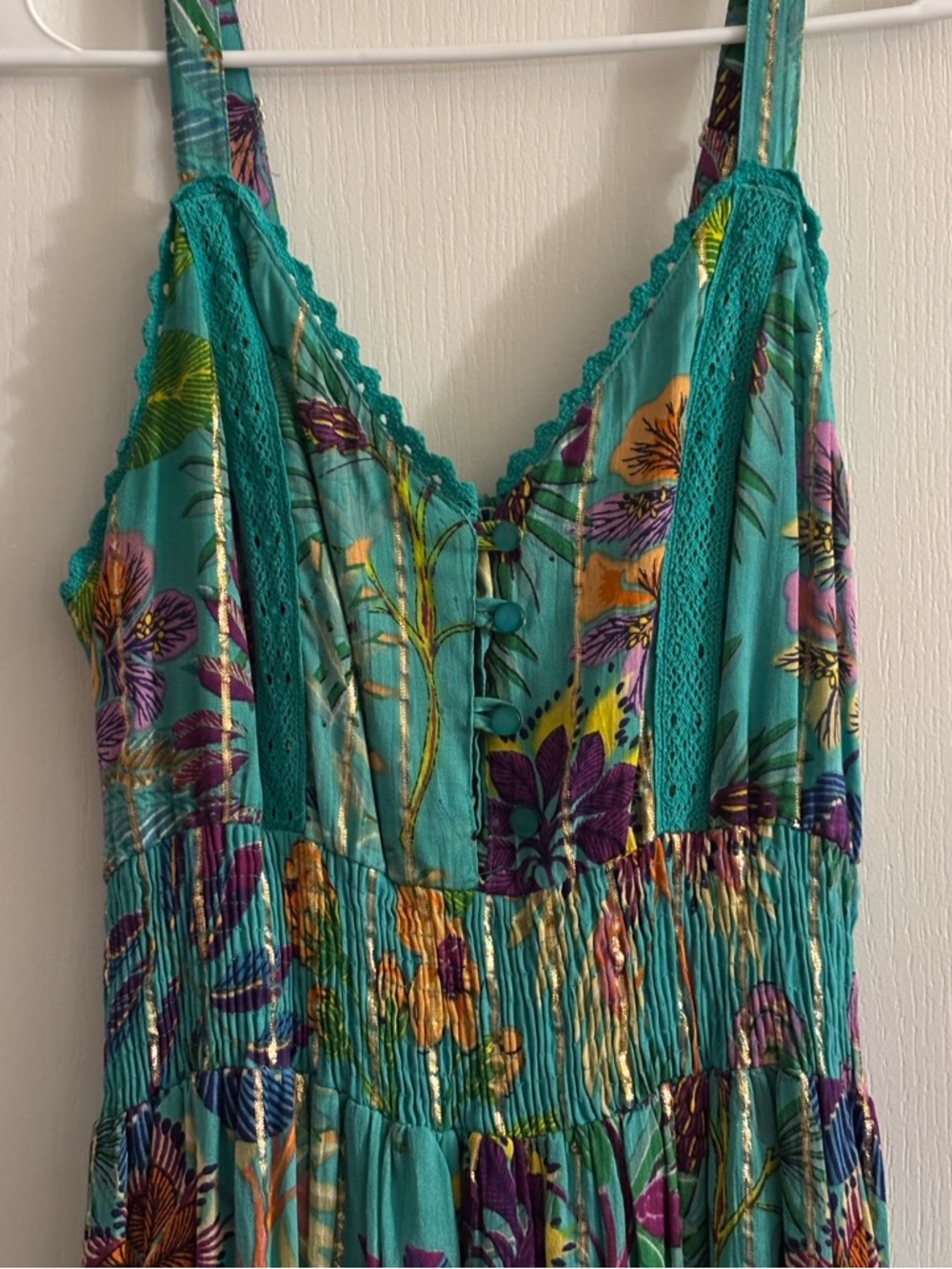 NEW! Green Floral Printed Maxi Dress - Picture 3 of 4